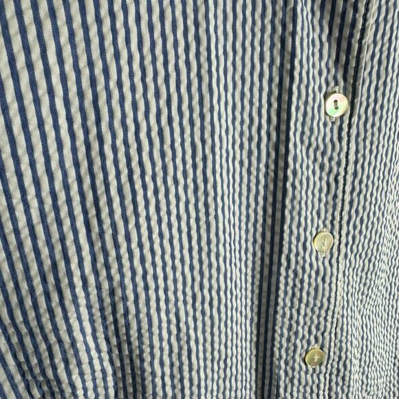 L.L. Bean Blue White Pinstriped 100% Cotton 3/4 Sleeve Collared Button Up Size M - Picture 3 of 8